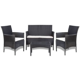 Set de muebles de jardín 4 pzas y cojines ratán sintético negro de , Conjuntos de jardín - Ref: Foro24-44186, Precio: 256,33 ...