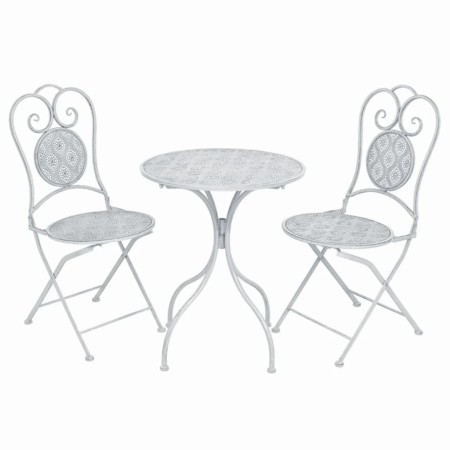 Mesa y sillas bistró de jardín 3 piezas acero blanco grisáceo de vidaXL, Conjuntos de jardín - Ref: Foro24-43150, Precio: 193...