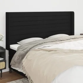 Cabecero con orejas de tela negro 183x16x118/128 cm de , Cabeceros y pies de cama - Ref: Foro24-3119736, Precio: 130,17 €, De...