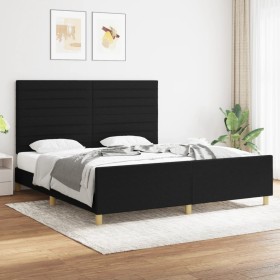 Estructura de cama con cabecero de tela negro 180x200 cm de , Camas y somieres - Ref: Foro24-3125156, Precio: 240,62 €, Descu...