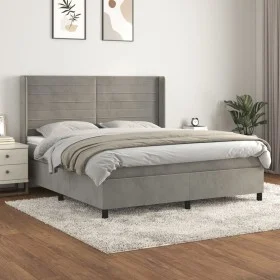 Cama box spring con colchón terciopelo gris claro 180x200 cm de , Camas y somieres - Ref: Foro24-3132753, Precio: 547,97 €, D...