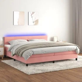 Box spring bed with mattress and LED pink velvet 200x200 cm by , Beds and slatted bases - Ref: Foro24-3134488, Price: 526,27 ...