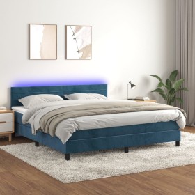 Cama box spring colchón y LED terciopelo azul oscuro 180x200 cm de , Camas y somieres - Ref: Foro24-3134481, Precio: 537,78 €...