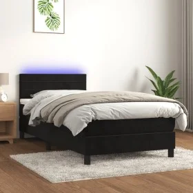Cama box spring colchón y LED terciopelo negro 90x200 cm de , Camas y somieres - Ref: Foro24-3134443, Precio: 283,81 €, Descu...