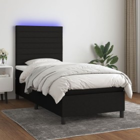 Cama box spring colchón y luces LED tela negro 90x200 cm de , Camas y somieres - Ref: Foro24-3134927, Precio: 347,95 €, Descu...