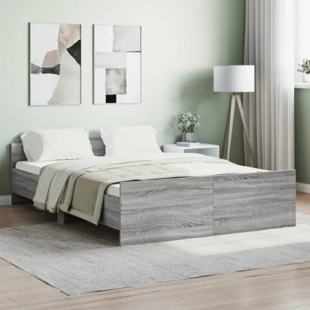 Estructura de cama con cabecero piecero gris Sonoma 135x190 cm de , Camas y somieres - Ref: Foro24-3203794, Precio: 149,42 €,...