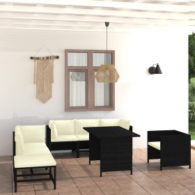 Set de muebles de jardín 8 pzas y cojines ratán sintético negro de , Conjuntos de jardín - Ref: Foro24-3059797, Precio: 521,9...