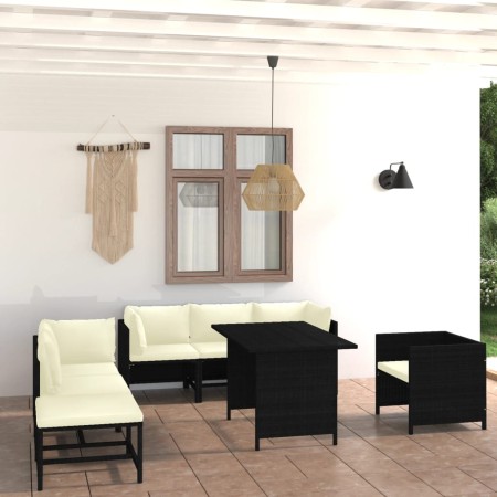 Set de muebles de jardín 8 pzas y cojines ratán sintético negro de , Conjuntos de jardín - Ref: Foro24-3059797, Precio: 521,9...