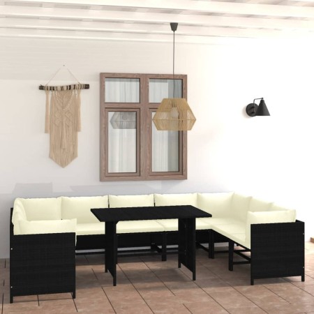 Set de muebles de jardín 10 pzas cojines ratán sintético negro de , Conjuntos de jardín - Ref: Foro24-3059795, Precio: 591,98...