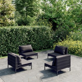 Sofás de jardín 4 piezas y cojines ratán sintético gris oscuro de , Conjuntos de jardín - Ref: Foro24-3099803, Precio: 415,90...