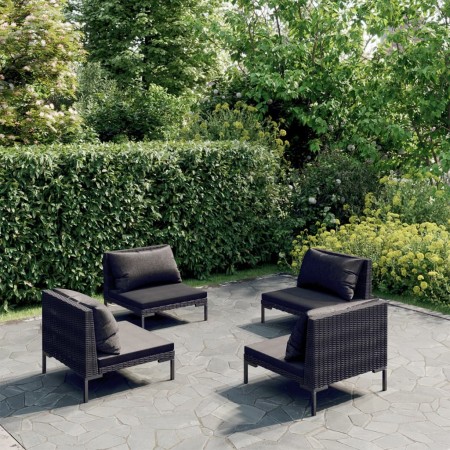 Sofás de jardín 4 piezas y cojines ratán sintético gris oscuro de , Conjuntos de jardín - Ref: Foro24-3099803, Precio: 415,90...