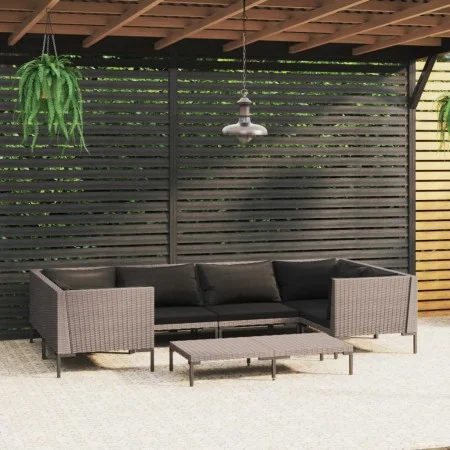 Sofás de jardín 7 piezas y cojines ratán sintético gris oscuro de , Conjuntos de jardín - Ref: Foro24-3099927, Precio: 549,15...