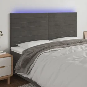Kopfteil mit LED-Leuchten, dunkelgrauer Samt, 180 x 5 x 118/128 cm von , Kopf- und Fußteile - Ref: Foro24-3122625, Preis: 92,...