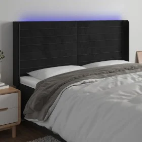 Cabecero con LED de terciopelo negro 183x16x118/128 cm de , Cabeceros y pies de cama - Ref: Foro24-3124250, Precio: 126,61 €,...