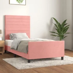 Estructura de cama con cabecero de terciopelo rosa 90x190 cm de , Camas y somieres - Ref: Foro24-3125793, Precio: 156,08 €, D...
