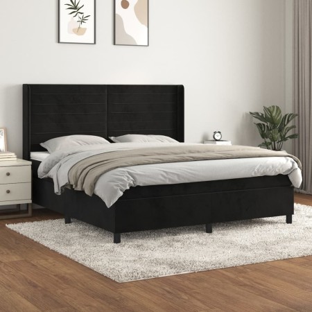 Cama box spring con colchón terciopelo negro 180x200 cm de , Camas y somieres - Ref: Foro24-3132755, Precio: 601,21 €, Descue...