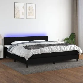 Box spring bed mattress and LED lights black fabric 200x200 cm by , Beds and slatted bases - Ref: Foro24-3133263, Price: 571,...