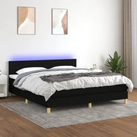 Cama box spring con colchón LED tela negro 180x200 cm de , Camas y somieres - Ref: Foro24-3133815, Precio: 541,79 €, Descuent...