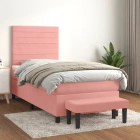 Box spring bed with pink velvet mattress 90x200 cm by , Beds and slatted bases - Ref: Foro24-3137886, Price: 340,63 €, Discou...