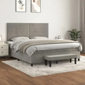 Cama box spring con colchón terciopelo gris claro 180x200 cm de , Camas y somieres - Ref: Foro24-3137917, Precio: 582,05 €, D...