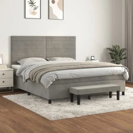 Box spring bed with light gray velvet mattress 180x200 cm by , Beds and slatted bases - Ref: Foro24-3137917, Price: 582,05 €,...