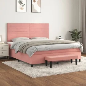 Cama box spring con colchón terciopelo rosa 180x200 cm de , Camas y somieres - Ref: Foro24-3137922, Precio: 618,96 €, Descuen...