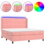 Cama box spring colchón y LED terciopelo rosa 180x200 cm de , Camas y somieres - Ref: Foro24-3139642, Precio: 571,40 €, Descu...