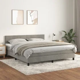 Cama box spring con colchón terciopelo gris claro 180x200 cm de , Camas y somieres - Ref: Foro24-3141377, Precio: 495,99 €, D...