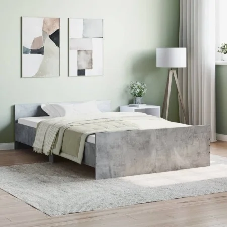 Estructura de cama con cabecero piecero gris hormigón 120x190cm de , Camas y somieres - Ref: Foro24-3203778, Precio: 111,95 €...