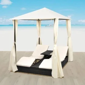 Tumbona doble con cortinas ratán sintético negro de vidaXL, Camas para exteriores - Ref: Foro24-42891, Precio: 411,45 €, Desc...