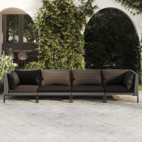Sofás de jardín 4 piezas y cojines ratán sintético gris oscuro de , Conjuntos de jardín - Ref: Foro24-3099816, Precio: 420,32...