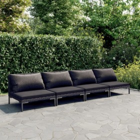 Sofás de jardín 4 piezas y cojines ratán sintético gris oscuro de , Conjuntos de jardín - Ref: Foro24-3099814, Precio: 415,90...