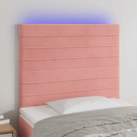 Pink velvet headboard with LED lights 100x5x118/128 cm by , Headboards and footboards - Ref: Foro24-3122611, Price: 68,99 €, ...