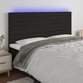 Cabecero con luces LED tela negro 200x5x118/128 cm de , Cabeceros y pies de cama - Ref: Foro24-3122588, Precio: 103,15 €, Des...