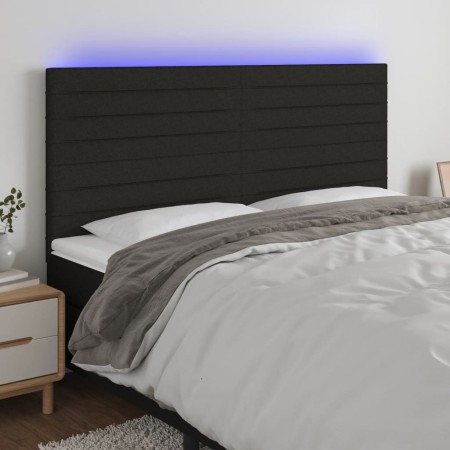 Cabecero con luces LED tela negro 200x5x118/128 cm de , Cabeceros y pies de cama - Ref: Foro24-3122588, Precio: 120,14 €, Des...
