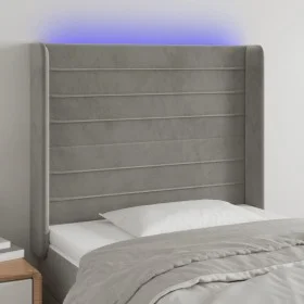 Light gray velvet headboard with LED 93x16x118/128 cm by , Headboards and footboards - Ref: Foro24-3124224, Price: 66,67 €, D...