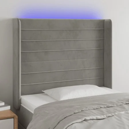 Light gray velvet headboard with LED 93x16x118/128 cm by , Headboards and footboards - Ref: Foro24-3124224, Price: 66,67 €, D...