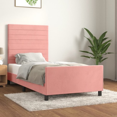 Estructura de cama con cabecero de terciopelo rosa 90x200 cm de , Camas y somieres - Ref: Foro24-3125799, Precio: 164,33 €, D...