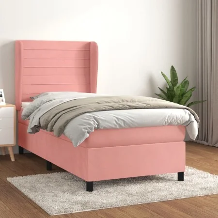 Box spring bed with pink velvet mattress 100x200 cm by , Beds and slatted bases - Ref: Foro24-3129260, Price: 341,52 €, Disco...