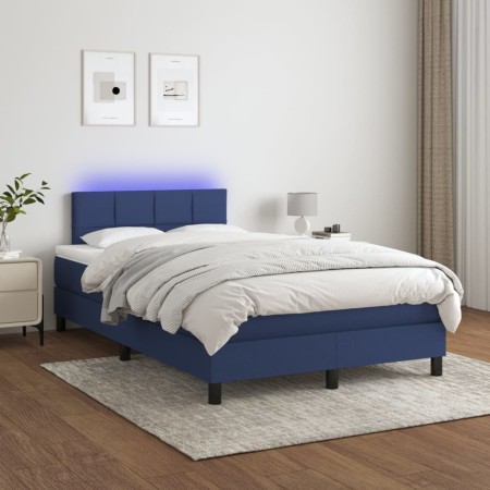 Cama box spring con colchón y LED tela azul 120x200 cm de , Camas y somieres - Ref: Foro24-3133147, Precio: 396,65 €, Descuen...