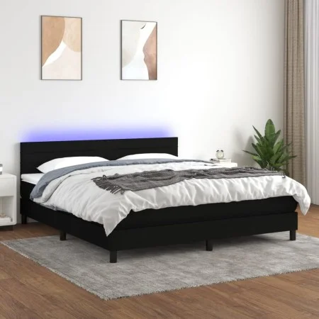 Boxspringbettmatratze und LED-Leuchten aus schwarzem Stoff 180x200 cm von , Betten und Lattenroste - Ref: Foro24-3133255, Pre...