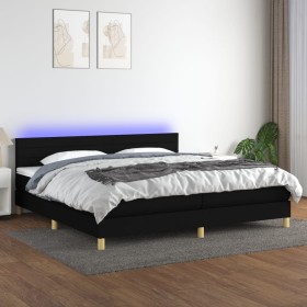 Cama box spring con colchón LED tela negro 200x200 cm de , Camas y somieres - Ref: Foro24-3133823, Precio: 587,27 €, Descuent...