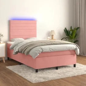 Boxspringbett mit Matratze und LED-Rosa-Samt 120x200 cm von , Betten und Lattenroste - Ref: Foro24-3136178, Preis: 400,79 €, ...