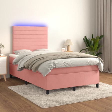 Cama box spring colchón y LED terciopelo rosa 120x200 cm de , Camas y somieres - Ref: Foro24-3136178, Precio: 423,11 €, Descu...