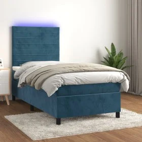 Boxspringbett mit Matratze und LED dunkelblauem Samt 90x190 cm von , Betten und Lattenroste - Ref: Foro24-3136159, Preis: 323...