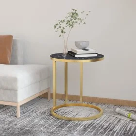 Mesa auxiliar vidrio templado mármol negro y dorado 45 cm de , Mesas auxiliares - Ref: Foro24-331663, Precio: 60,05 €, Descue...