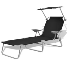 Sun lounger with black steel awning by vidaXL, Loungers - Ref: Foro24-42932, Price: 96,38 €, Discount: %