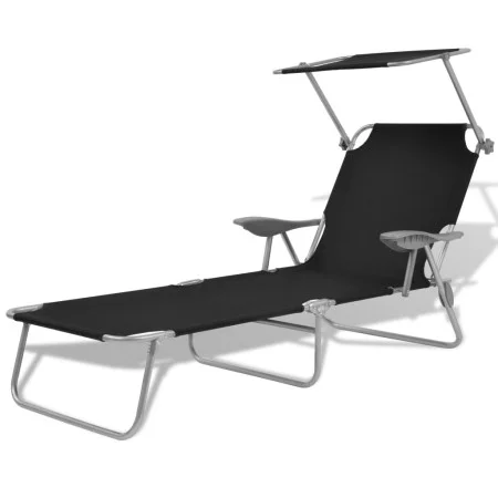 Sun lounger with black steel awning by vidaXL, Loungers - Ref: Foro24-42932, Price: 96,38 €, Discount: %