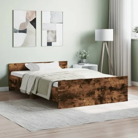 Estructura de cama con cabecero piecero roble ahumado 120x190cm de , Camas y somieres - Ref: Foro24-3203779, Precio: 114,03 €...