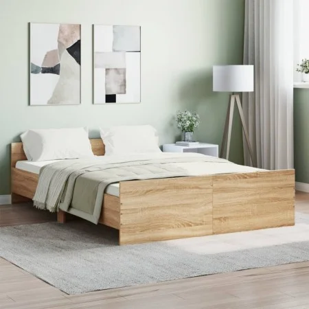 Bed frame with Sonoma oak headboard and footboard 135x190 cm by , Beds and slatted bases - Ref: Foro24-3203791, Price: 136,19...